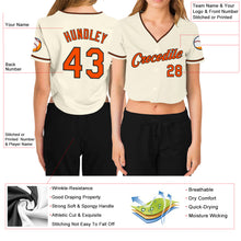 Load image into Gallery viewer, Custom Women&#39;s Cream Orange-Black V-Neck Cropped Baseball Jersey
