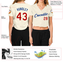 Load image into Gallery viewer, Custom Women&#39;s Cream Red-Royal V-Neck Cropped Baseball Jersey
