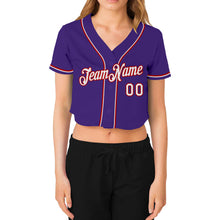 Load image into Gallery viewer, Custom Women&#39;s Purple White-Red V-Neck Cropped Baseball Jersey
