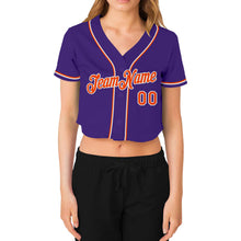 Load image into Gallery viewer, Custom Women&#39;s Purple Orange-White V-Neck Cropped Baseball Jersey
