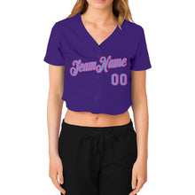 Load image into Gallery viewer, Custom Women&#39;s Purple Light Blue-Pink V-Neck Cropped Baseball Jersey
