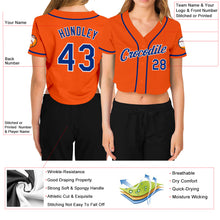 Load image into Gallery viewer, Custom Women&#39;s Orange Royal-White V-Neck Cropped Baseball Jersey
