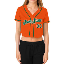 Load image into Gallery viewer, Custom Women&#39;s Orange Kelly Green-White V-Neck Cropped Baseball Jersey
