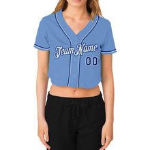 Load image into Gallery viewer, Custom Women&#39;s Light Blue White-Royal V-Neck Cropped Baseball Jersey
