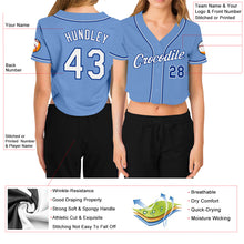 Load image into Gallery viewer, Custom Women&#39;s Light Blue White-Royal V-Neck Cropped Baseball Jersey

