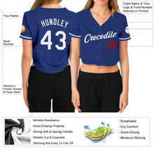 Load image into Gallery viewer, Custom Women&#39;s Royal White-Red V-Neck Cropped Baseball Jersey
