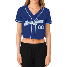 Load image into Gallery viewer, Custom Women&#39;s Royal White-Light Blue V-Neck Cropped Baseball Jersey
