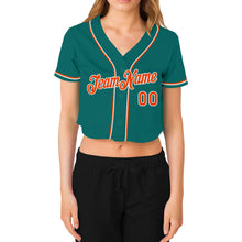 Load image into Gallery viewer, Custom Women&#39;s Aqua Orange-White V-Neck Cropped Baseball Jersey
