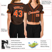 Load image into Gallery viewer, Custom Women&#39;s Brown Orange-White V-Neck Cropped Baseball Jersey
