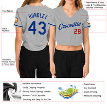 Load image into Gallery viewer, Custom Women&#39;s Gray Royal-Red V-Neck Cropped Baseball Jersey
