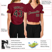 Load image into Gallery viewer, Custom Women&#39;s Crimson Black-Cream V-Neck Cropped Baseball Jersey
