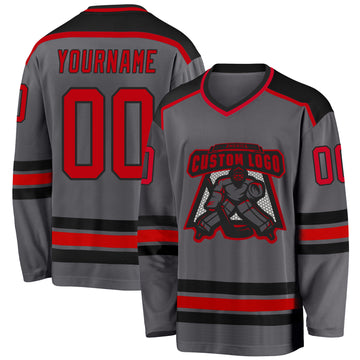 Custom Steel Gray Red-Black Hockey Jersey