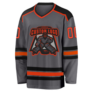 Custom Steel Gray Orange-Black Hockey Jersey