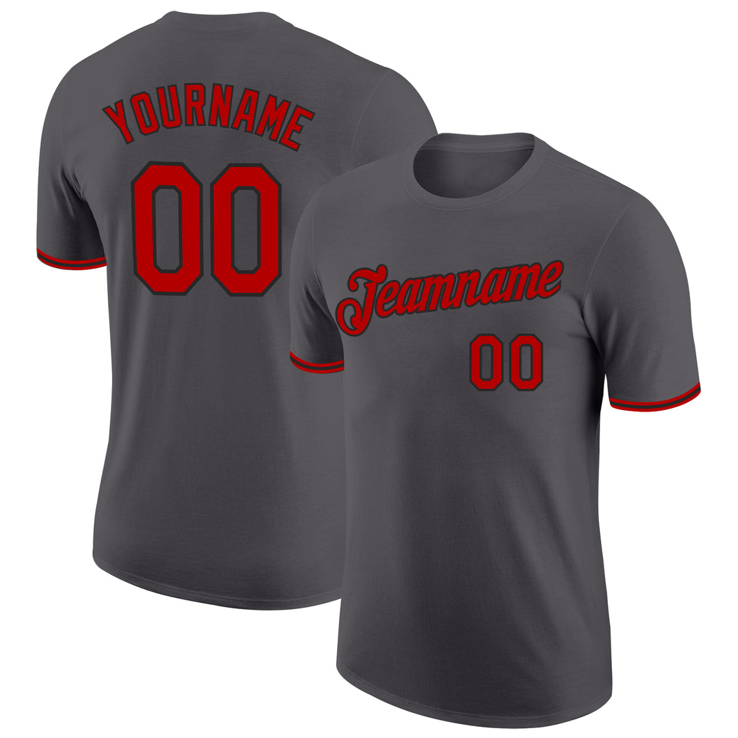 Custom Steel Gray Red-Black Performance T-Shirt