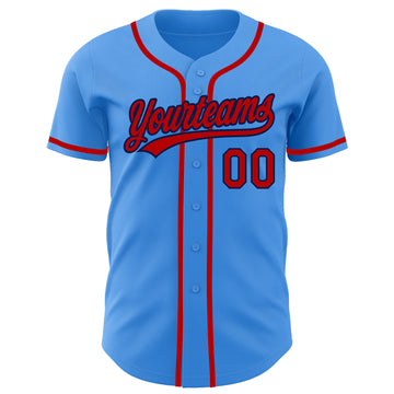 Custom Electric Blue Red-Navy Authentic Baseball Jersey