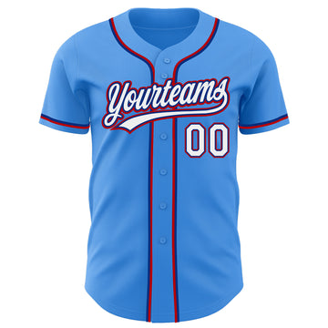 Custom Electric Blue White Royal-Red Authentic Baseball Jersey