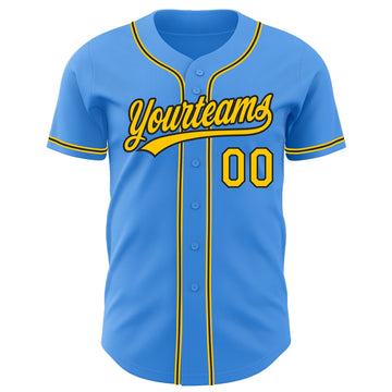Custom Electric Blue Yellow-Black Authentic Baseball Jersey