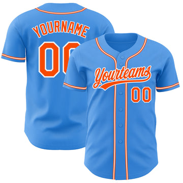 Custom Electric Blue Orange-White Authentic Baseball Jersey