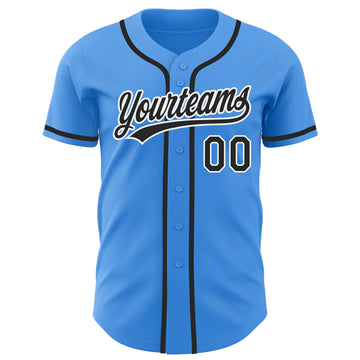 Custom Electric Blue Black-White Authentic Baseball Jersey