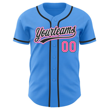 Custom Electric Blue Pink-Black Authentic Baseball Jersey