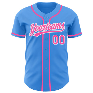 Custom Electric Blue Pink-White Authentic Baseball Jersey