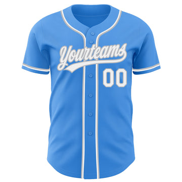 Custom Electric Blue White-Gray Authentic Baseball Jersey