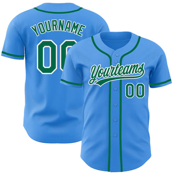 Custom Electric Blue Kelly Green-White Authentic Baseball Jersey