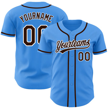 Custom Electric Blue Brown-White Authentic Baseball Jersey