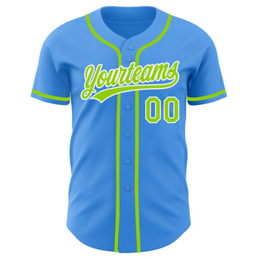 Custom Electric Blue Neon Green-White Authentic Baseball Jersey