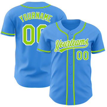 Custom Electric Blue Neon Green-White Authentic Baseball Jersey