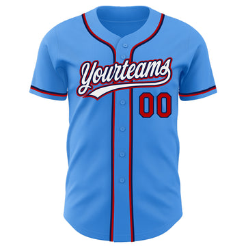 Custom Electric Blue White Red-Navy Authentic Baseball Jersey