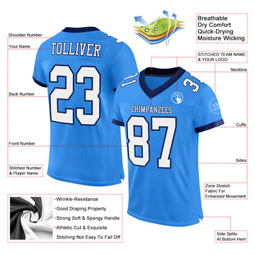 Custom Electric Blue White-Navy Mesh Authentic Football Jersey