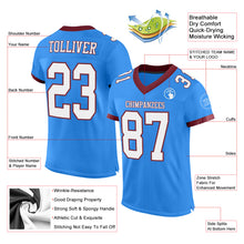 Load image into Gallery viewer, Custom Electric Blue White-Burgundy Mesh Authentic Football Jersey
