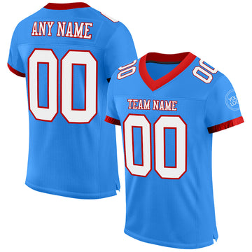 Custom Electric Blue White-Red Mesh Authentic Football Jersey