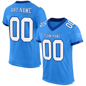 Custom Electric Blue White-Royal Mesh Authentic Football Jersey