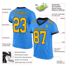 Load image into Gallery viewer, Custom Electric Blue Gold-Black Mesh Authentic Football Jersey
