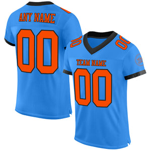 Custom Electric Blue Orange-Black Mesh Authentic Football Jersey