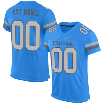 Custom Electric Blue Gray-Steel Gray Mesh Authentic Football Jersey