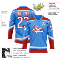Load image into Gallery viewer, Custom Powder Blue White-Red Hockey Lace Neck Jersey
