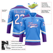 Load image into Gallery viewer, Custom Powder Blue White-Purple Hockey Lace Neck Jersey
