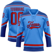 Load image into Gallery viewer, Custom Powder Blue Red-Royal Hockey Lace Neck Jersey
