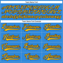 Load image into Gallery viewer, Custom Powder Blue Gold-Navy Hockey Lace Neck Jersey
