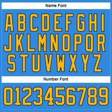 Load image into Gallery viewer, Custom Powder Blue Gold-Navy Hockey Lace Neck Jersey
