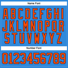 Load image into Gallery viewer, Custom Powder Blue Orange-Navy Hockey Lace Neck Jersey
