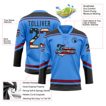 Load image into Gallery viewer, Custom Electric Blue Vintage USA Flag Black-Maroon Hockey Lace Neck Jersey
