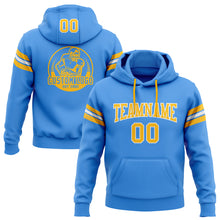 Load image into Gallery viewer, Custom Stitched Electric Blue Gold-White Football Pullover Sweatshirt Hoodie
