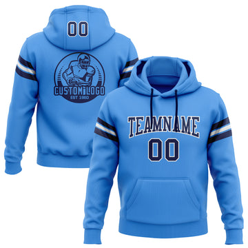 Custom Stitched Electric Blue Navy-White Football Pullover Sweatshirt Hoodie