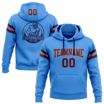 Custom Stitched Electric Blue Navy-Orange Football Pullover Sweatshirt Hoodie