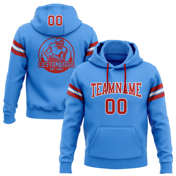 Custom Stitched Electric Blue Red-White Football Pullover Sweatshirt Hoodie