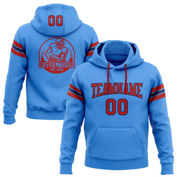 Custom Stitched Electric Blue Red-Navy Football Pullover Sweatshirt Hoodie